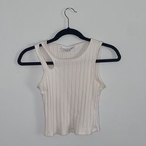 And Now This Ribbed White Tank Top with Cutout
